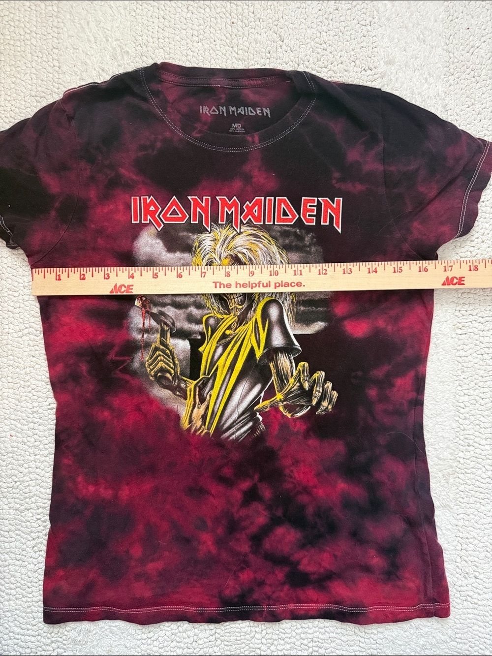 Iron Maiden Women's Tie-Dye Graphic Tee in Black & Burgundy - Picture 6 of 7